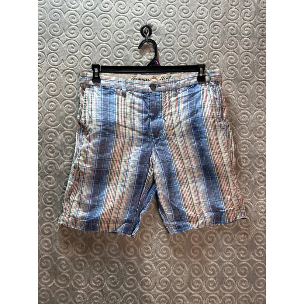 Tommy Bahama‎ Plaid Linen Blend Shorts Size 32 Blue Red White Casual